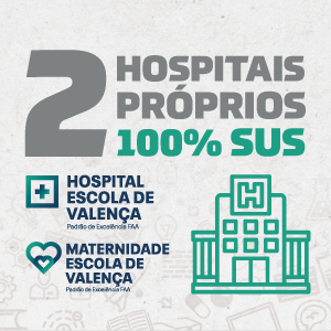 2 hospitais próprios 100% SUS. Hospital escola de Valença e Maternidade escola